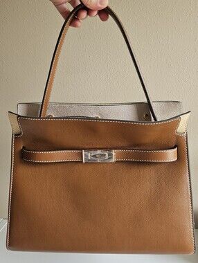 Tory Burch Lee Radziwill Double Bag. Small. Aged Tan.
